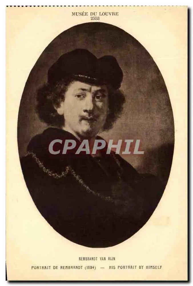 Retrato de Rembrandt — 1634 — Musée du Louvre 2553 — Braun & Cie, Paris - Frente