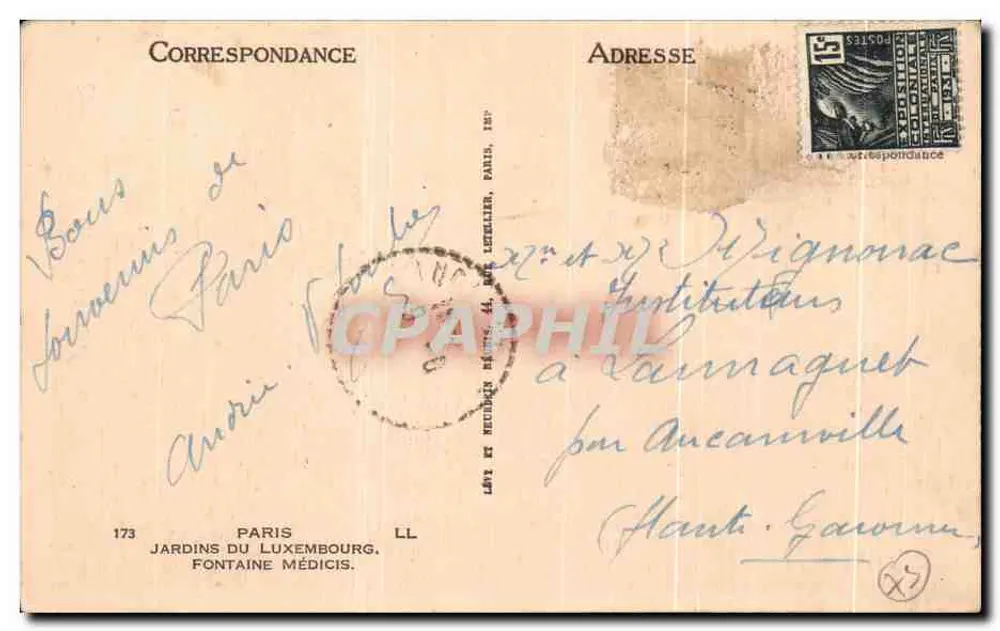 Jardins du Luxembourg — Fontaine Médicis — Verlag LL, Nr. 173 - Rückseite
