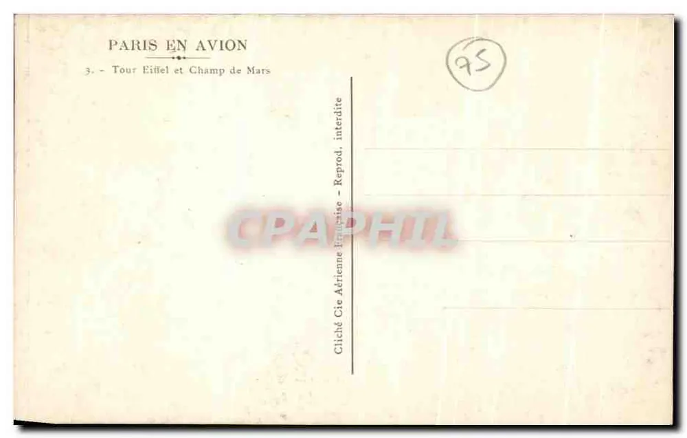 París en Avión — Torre Eiffel y Campo de Marte — Cliché Compañía Aérea Francesa - Reverso