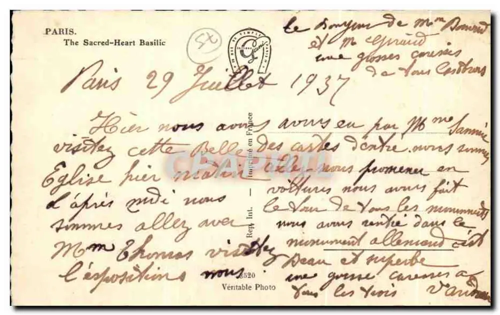Paris - Basilika des Heiligen Herzens — Verleger Grima - Rückseite