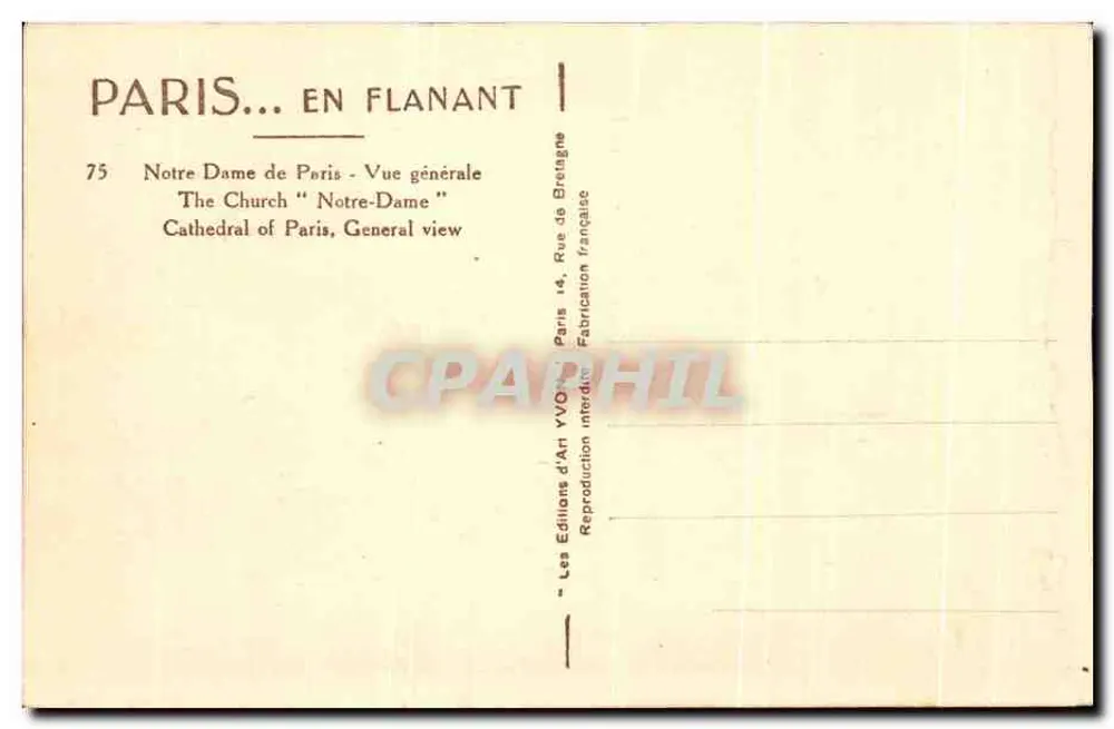 Notre-Dame de Paris — Vue générale — Les Éditions d'Art YVO — n°75 - Verso