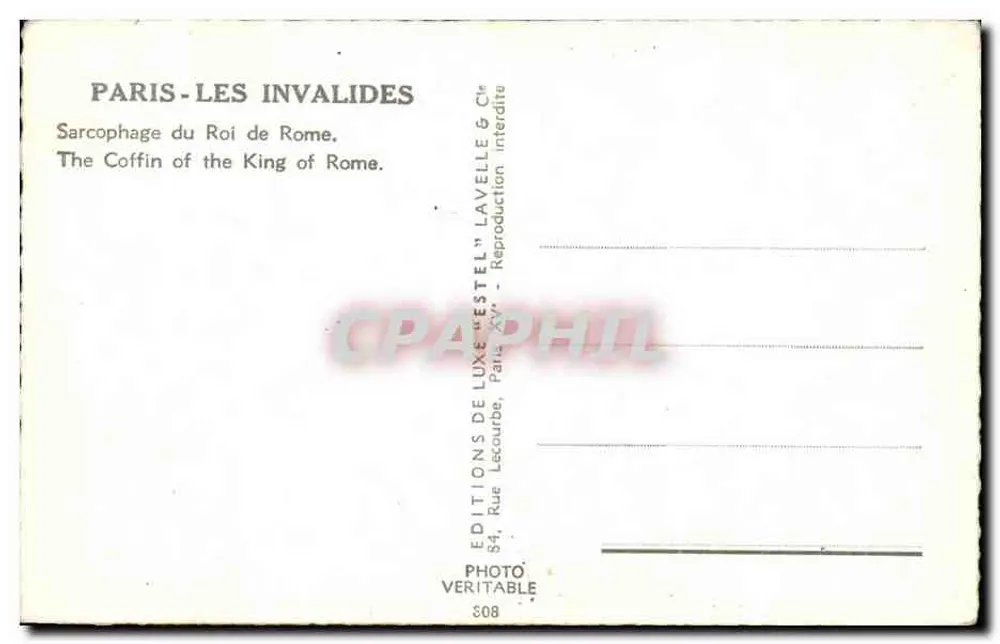 Sarkophag des Königs von Rom — Grab des Prinzen Napoleon in der Kapelle der Invaliden — Verlag: Photo Lavelle - Rückseite