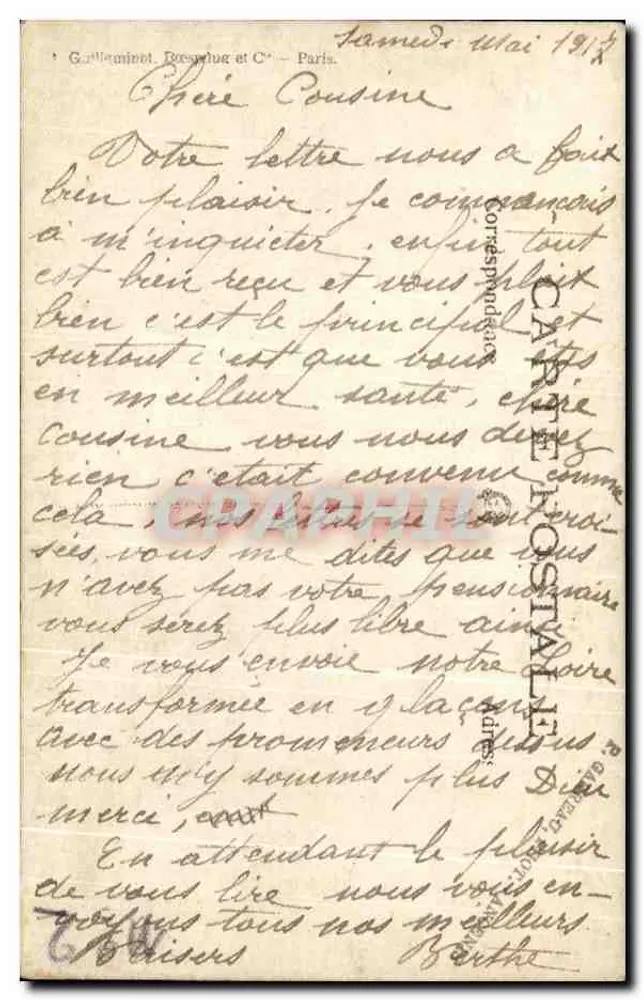 Loire - 1917 — G. Alléminet, Brest, nach Paris - Rückseite