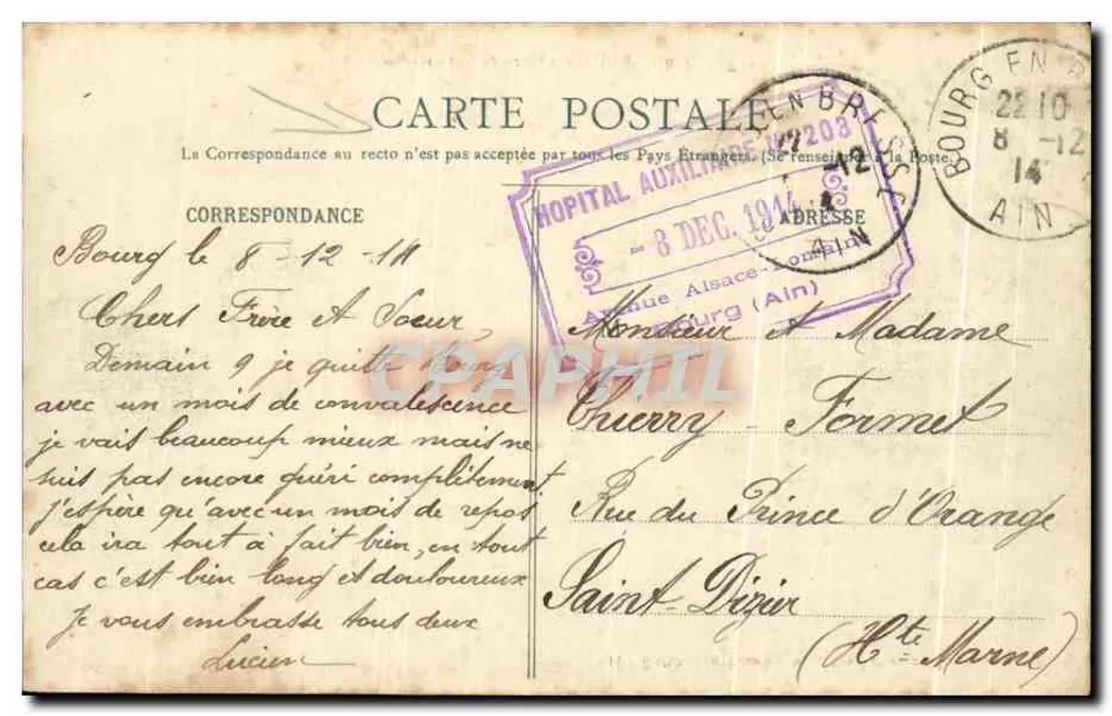Bourg - Place de la Comédie — Ansicht der Straße mit Gebäuden und Handwagen — Verlag B. Ferrand, 41 Rue Centrale, Bourg (Ain) - Rückseite