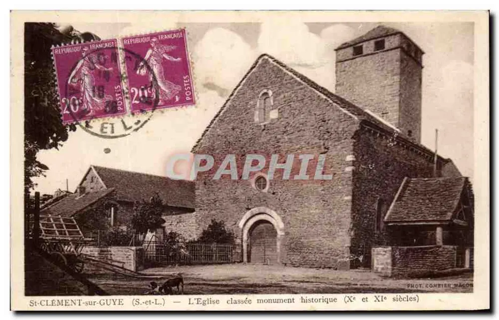 St-Clément-sur-Guye (S.-et-L.) — Die Kirche als historisches Denkmal (10. und 11. Jahrhundert) — Fotografie: Combier Dagon - Vorderseite