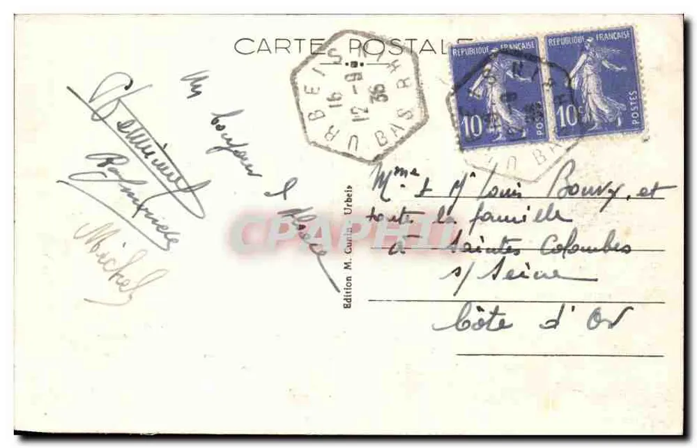 Urbeis (Bajo Rin) — Alto del pueblo y Bilstein — Edición M. Curia, n°2281 - Reverso