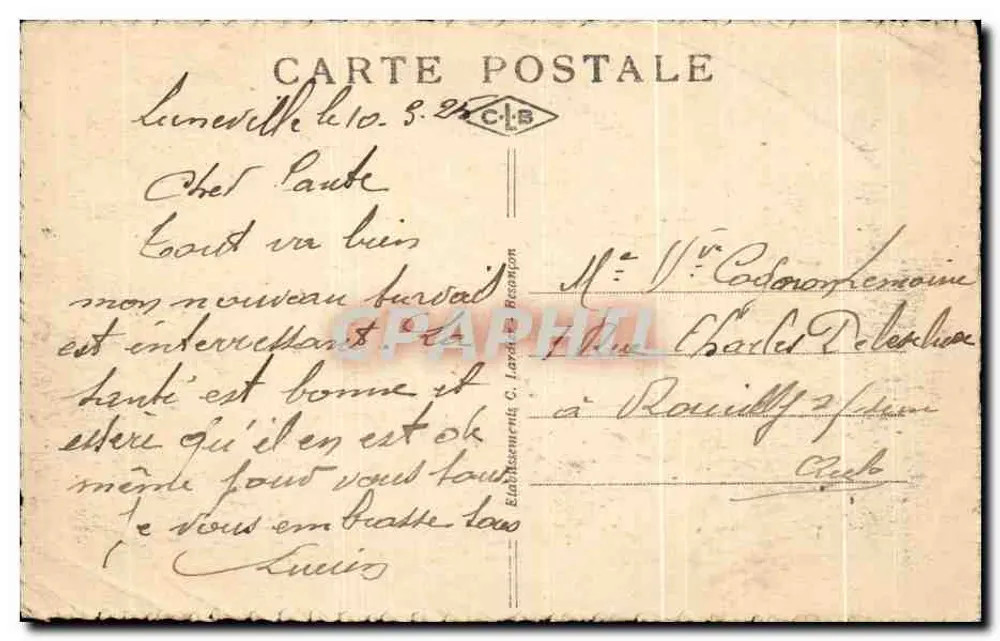 Lunéville — La Gare — Éditeur C. Lardet & Besanton, n°3 - Verso
