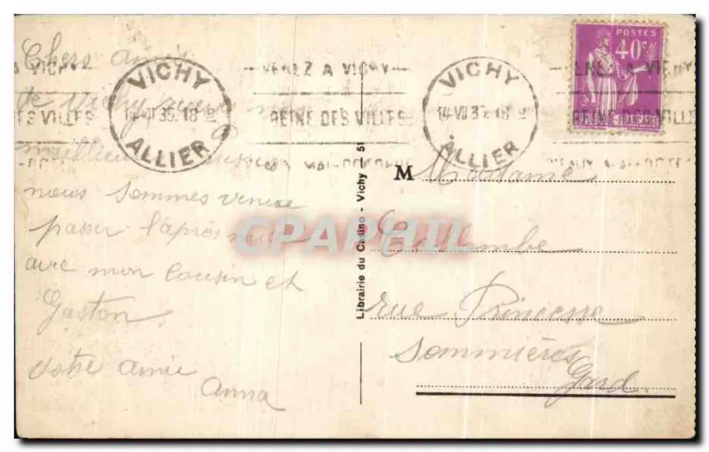 Vichy — Thermalbad der 2. Klasse - Callou-Bäder — Antike Ansichtskarte n°248 - Rückseite