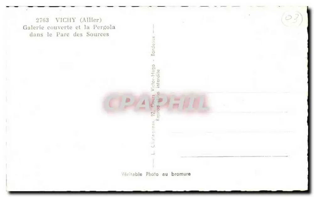 Vichy (Allier) — Überdachte Galerie und die Pergola im Park der Quellen — Verlag Elcé, n° 2763 - Rückseite
