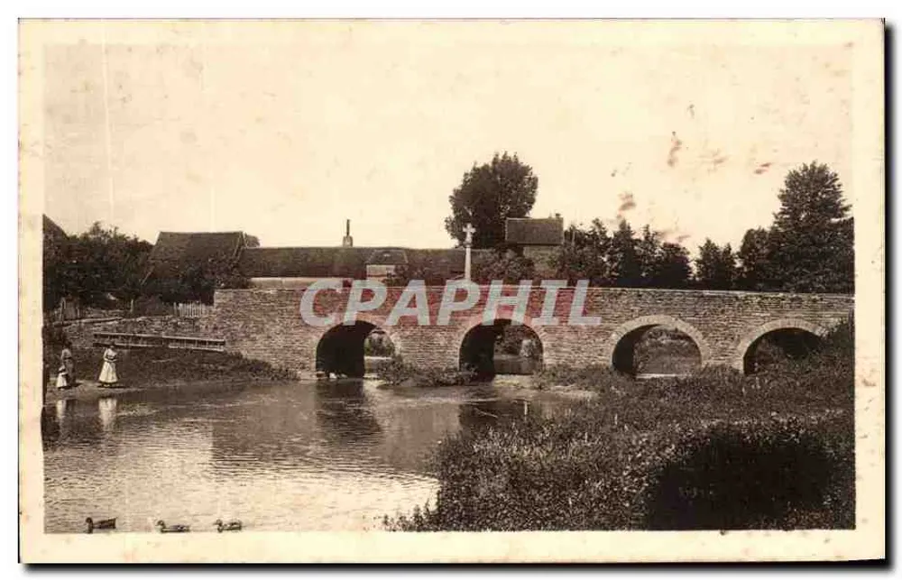 Pont de Génouilly — vue sur le fleuve avec deux femmes et canards — éditeur Génouilly (S.-L.-G.) - Frente