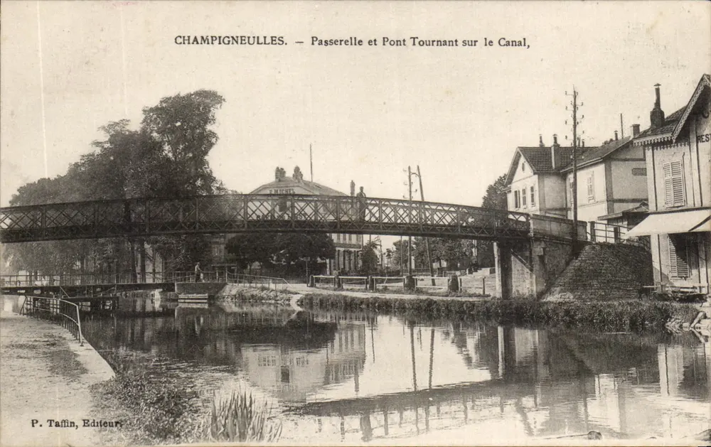 Champigneulles — Fußgängerbrücke und Drehbrücke über den Kanal — P. Taffin, Verlag - Vorderseite