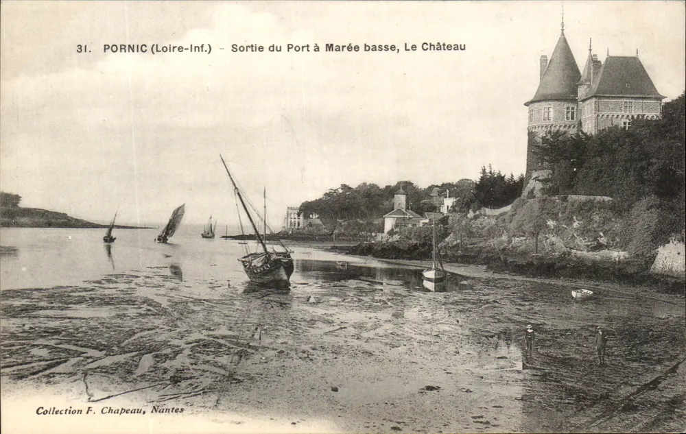Pornic (Loire-Inf.) – Saída do Porto com Maré Baixa, O Castelo — Coleção F. Chapeau, Nantes - Frente