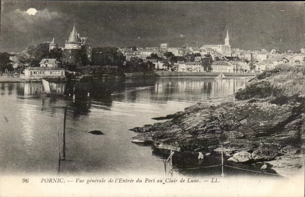 Pornic — Allgemeine Ansicht der Einfahrt zum Hafen im Mondlicht — LL, Nr. 96 - Vorderseite