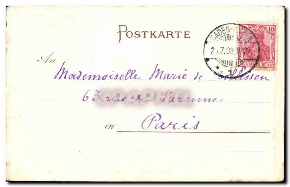 Baden-Baden von der Schloss Terrasse — Ansicht der Stadt und der Kirche — Verlag von Ph. Bussemer, Baden-Baden 1. - Rückseite