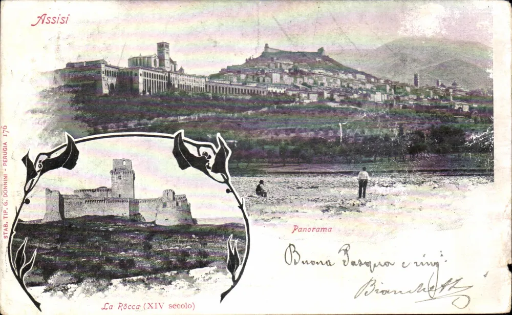Assisi — Panorama und die Rocca (14. Jahrhundert) — STAB. TIP. G. DONNINI - PERUGIA 176 - Vorderseite