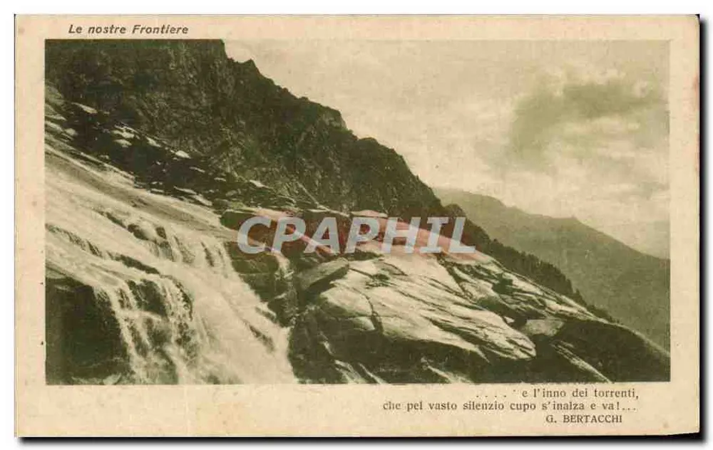 As fronteiras — paisagem montanhosa com cascata — G. Bertacchi - Frente