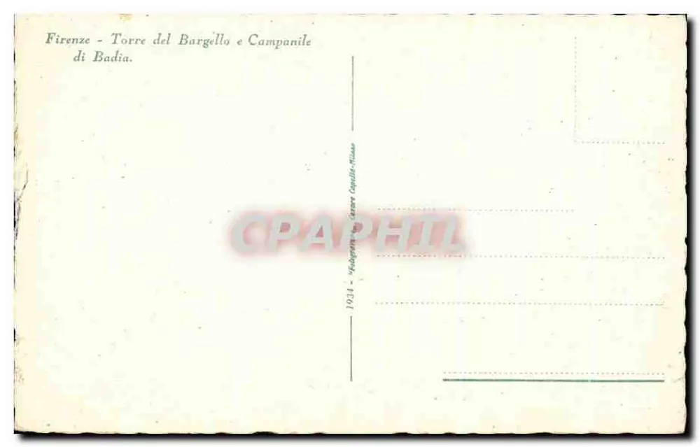 Firenze - Torre del Bargello e Campanile di Badia — éditeur Velegriffe, Carrare, 1934 - Rückseite