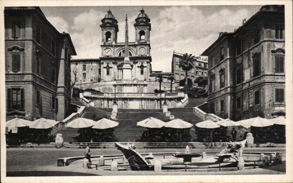 Rome — Piazza Trinità dei Monti mit Treppen und Brunnen — Cecamai - Vorderseite
