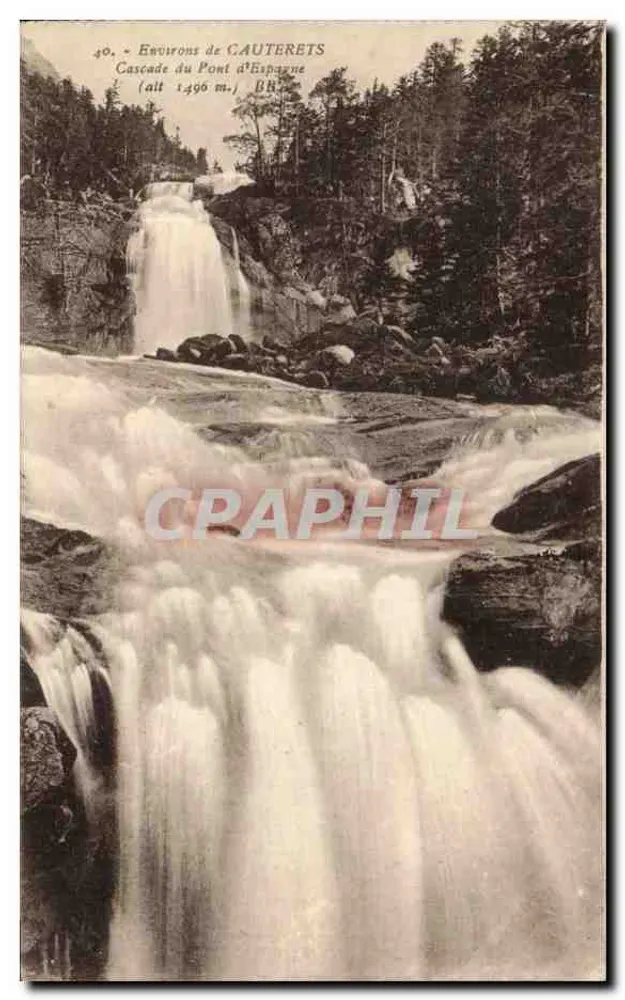 Eauvrons de Cauterets — Cachoeira do Pont d'Espagne (alt 1496 m) — Bioc Frères, editores, Bordeaux. - Frente