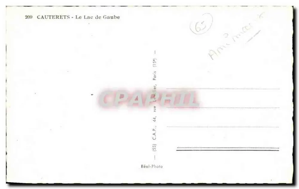 Cauterets - O Lago de Gaube — n°209 — Réal-Photo - Verso