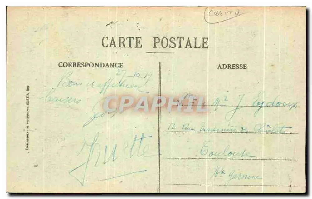 Nizza - Municipalkasino - Place Masséna — Verleger GILETTE, Nr. 94 - Rückseite