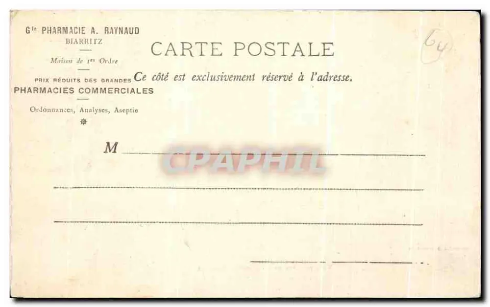 La Loge du Rocher de la Vierge — Biarritz — Verlag der Apotheke A. Raynaud, Biarritz - Rückseite