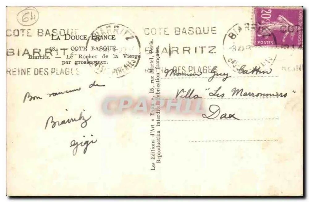 Le Rocher de la Vierge — Biarritz, Côte Basque — Éditions d'Art, Paris - Verso