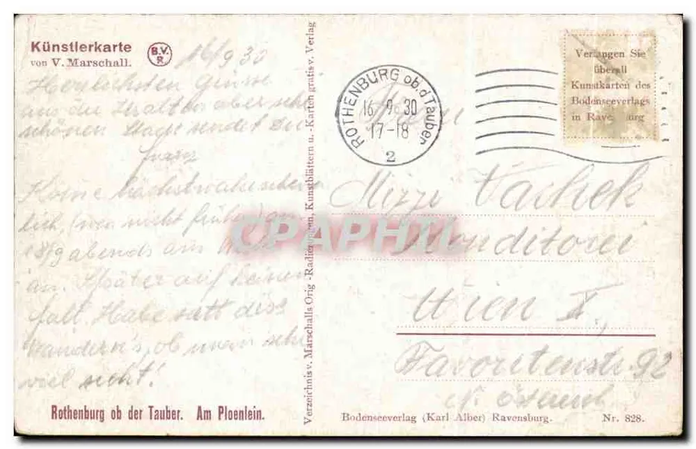 Rothenburg ob der Tauber — Ansicht der Stadttüre — Marschall, n° 828 - Rückseite