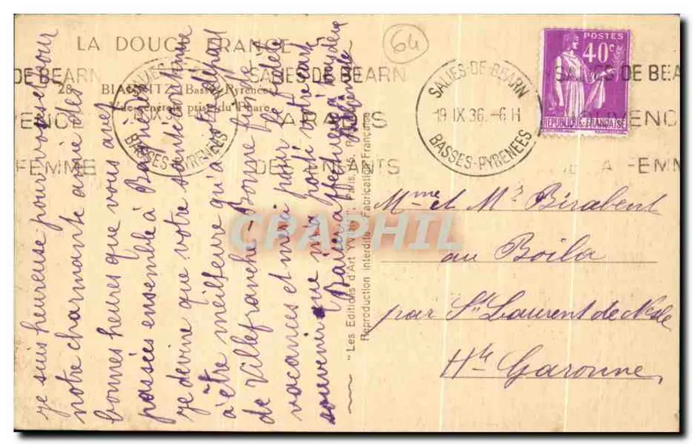Vista aérea de Biarritz — editor J. Vion, n° 107 - Verso