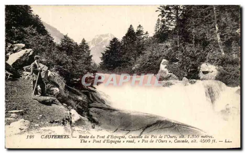 Cauterets — Route du Pont d'Espagne, Cascade du Pas de l'Ours, alt. 1.350 m — Lévy Fils et Cie, Paris - Vorderseite
