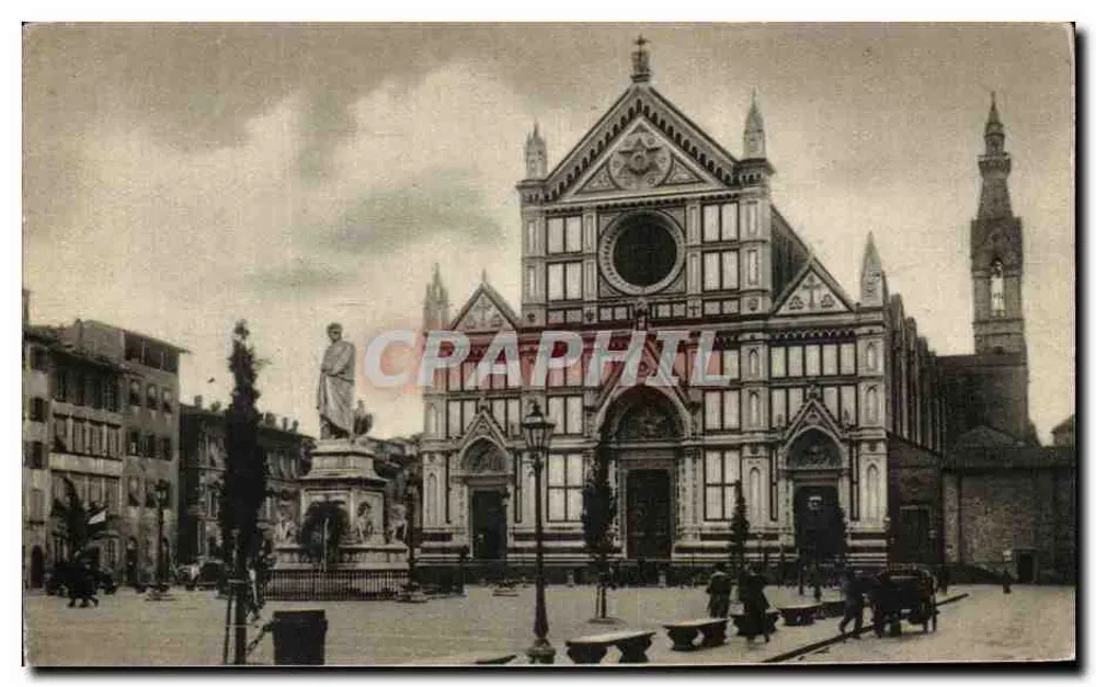 Florence - Kerk van Santa Croce met Beeld van Dante - Uitgever onbekend, serie-nummer niet zichtbaar - Voorkant