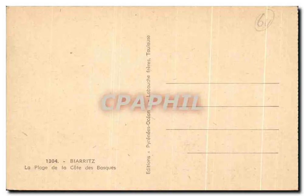 A Praia da Costa dos Bascos — Biarritz — Editor Labouche frères, Toulouse - Verso
