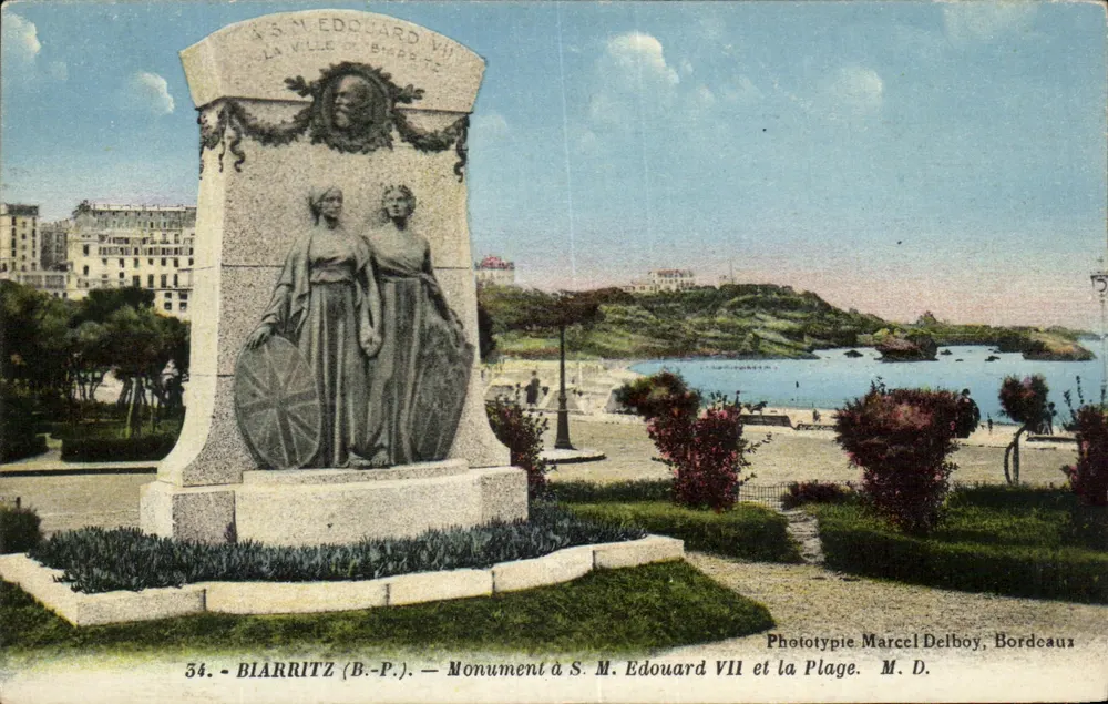 Biarritz — Denkmal für S.M. Edward VII und die Strände — Phototypie Marcel Delboy, Bordeaux - Vorderseite