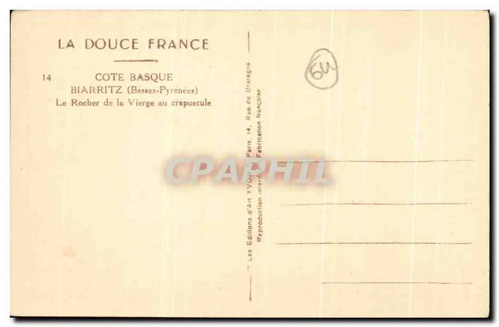 Der Rocher de la Vierge in Biarritz — Côte Basque — Éditions d'art Yvon, n°14 - Rückseite