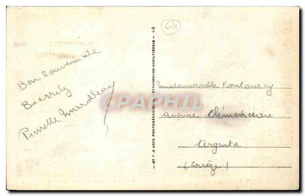 Biarritz — Gedenkstein für die Toten und der Felsen der Jungfrau — Antike Ansichtskarte n°154, Verlag AR - Rückseite