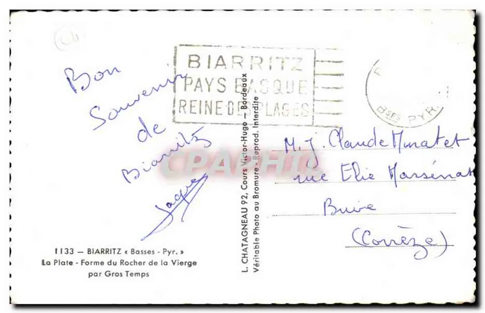 La Plate - Form des Felsen der Jungfrau — Biarritz — L. Chatagneau - Rückseite