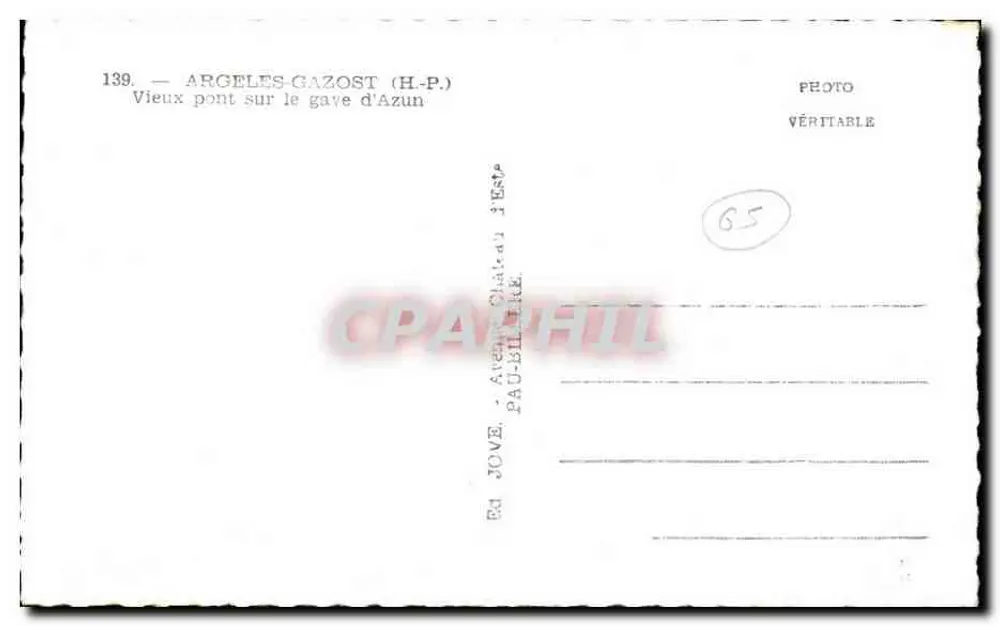 Argeles-Gazost (H-P) — Alter Brücke über den gave d'Azun — Verlag Jove, Pau-Billère - Rückseite