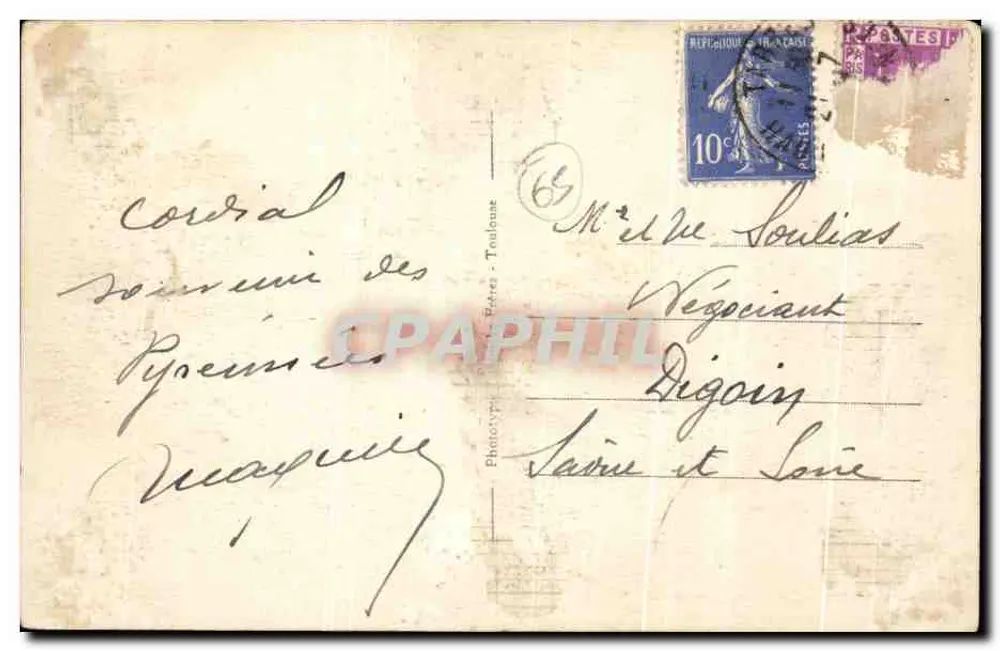 Tarbes — Allgemeiner Blick und Pyrenäen-Kette — Verlag Toulous - Rückseite