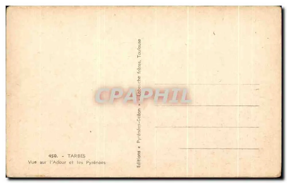 Tarbes — Blick auf den Adour und die Pyrenäen — Éditions Labouché frères, Toulouse - Rückseite