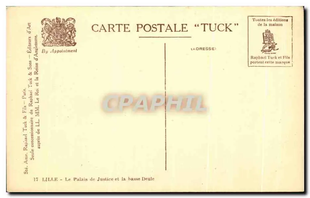 Lille - O Palácio de Justiça e a baixa Deule — editor Tuck & Fils - Verso