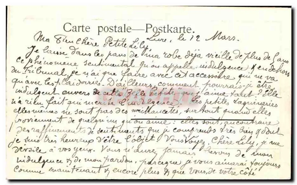Dois cavaleiros em uniforme e uma mulher à entrada de um parque — G. A. Kilburne, PKT — série 4024 - Verso
