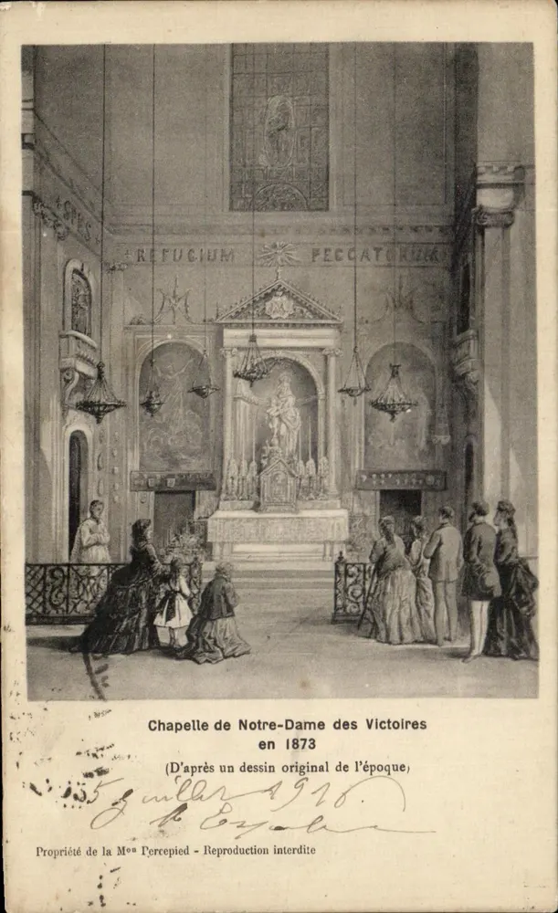 Kapelle Notre-Dame des Victoires — Nachbildung eines Originalzeichnens von 1873 — Eigentum von Madame Percepied - Vorderseite