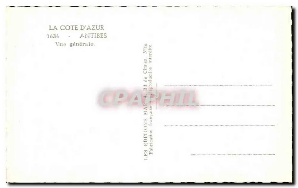 Antibes — Vista geral — Les Éditions M.A. de Cimiez, Nice - Verso
