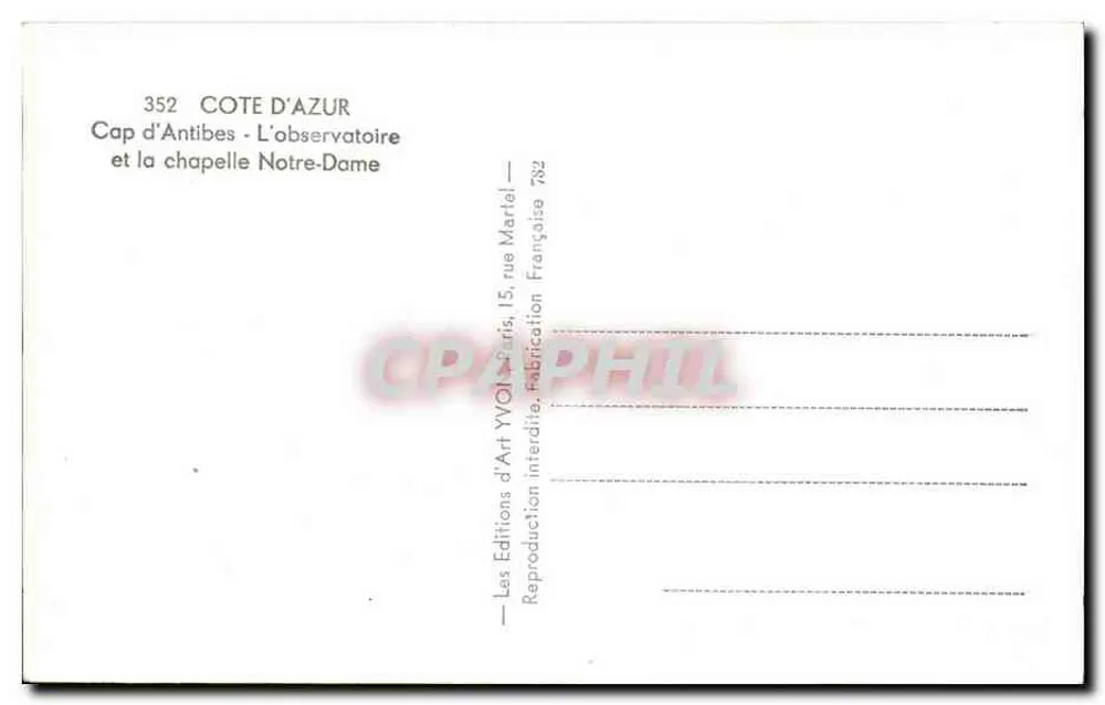 Cap d'Antibes — Ansicht des Observatoriums und der Kirche Notre-Dame — Art Editions YVOI, Paris - Rückseite