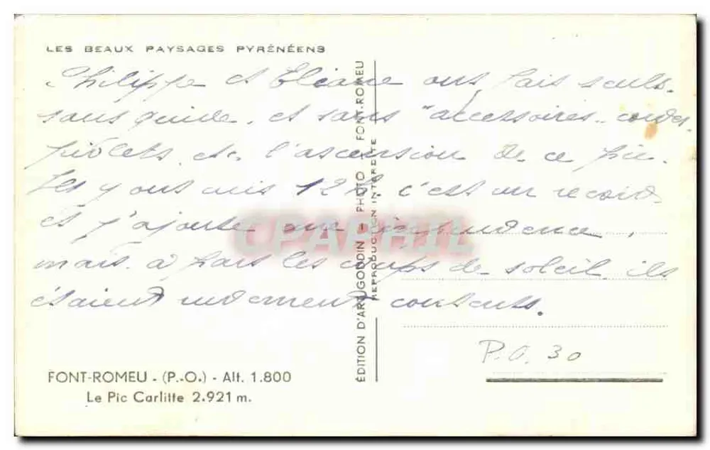 O Pic Carlitte — Font-Romeu — Edição de Arpajon - Verso