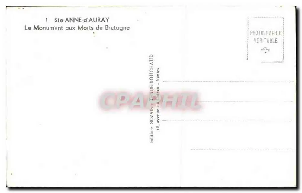 Ste-Anne-d'Auray — Denkmal für die Toten der Bretagne — Editions Nozaïs - Rückseite