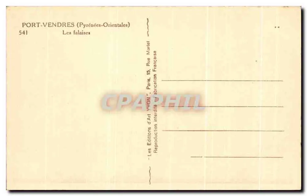 Port-Vendres (Pyrénées-Orientales) — De kliffen — Edities van Kunst Yvon, Parijs - Achterkant
