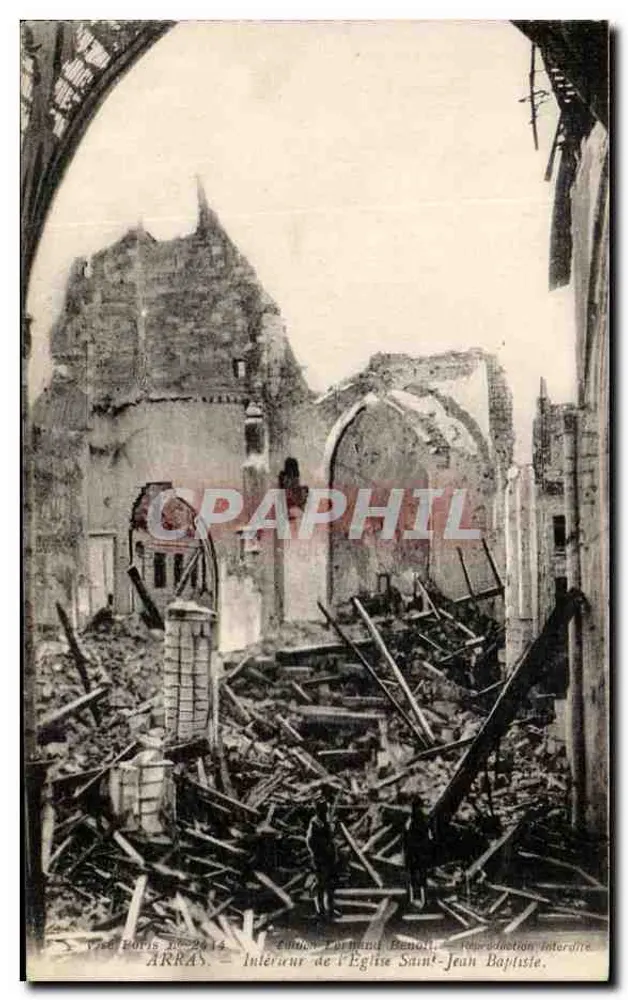 Arras — Innenraum der Kirche Saint-Jean-Baptiste nach Zerstörung — Edition Lormand Benoît - Vorderseite