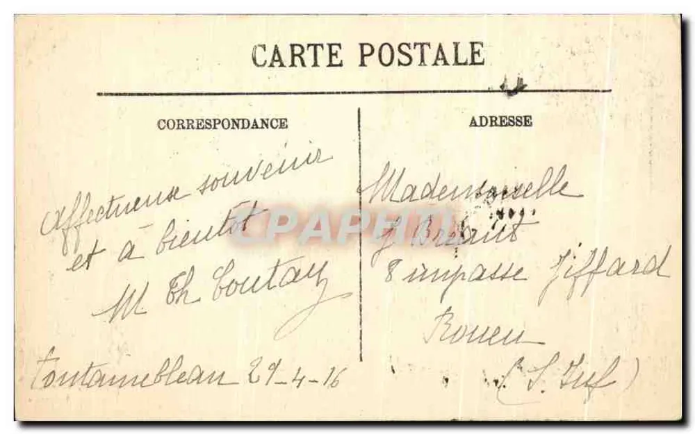 Fontainebleau — Das Schloss — Der Karpfenteich — Verlag: Fontainebleau, n°20 - Rückseite