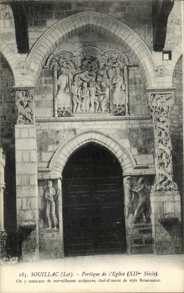 Souillac (Lot) - Portique da Igreja (século XII). É possível notar maravilhosas esculturas, obras-prima do estilo Renascentista. - Frente